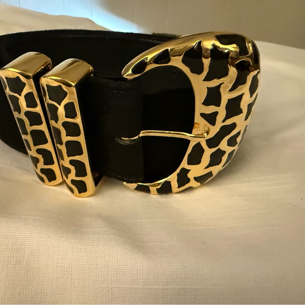 St. John Gold and Black Giraffe Print Belt